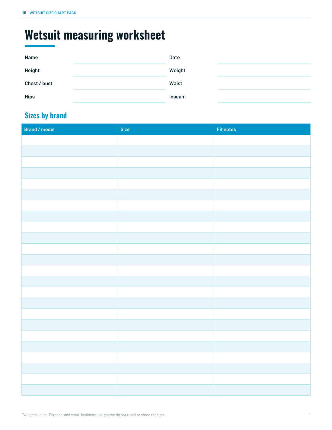 Preview of the first page of Measuring worksheet (DOCX/PDF)