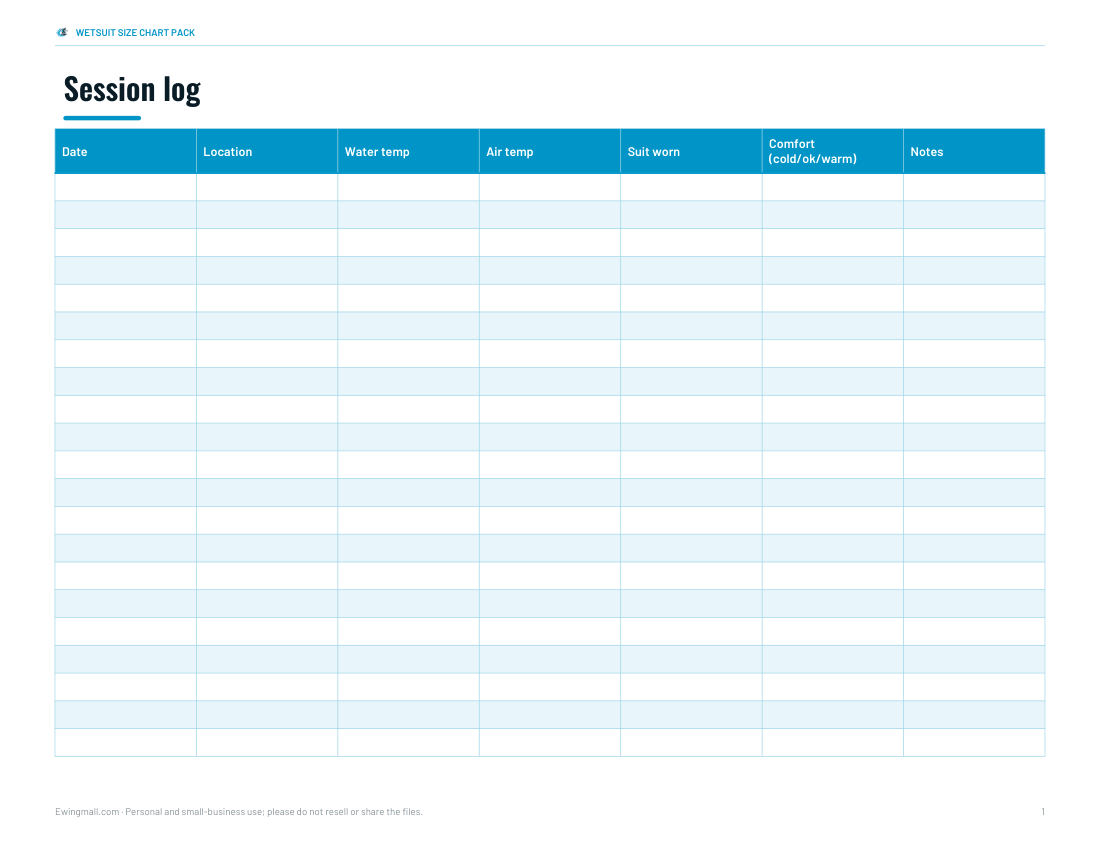 Preview of the first page of Session log (XLSX)